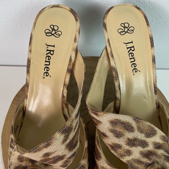 J. Renee Joslin Brown Tan Animal Print Leather Heels Size 8M EUC - Picture 3 of 7